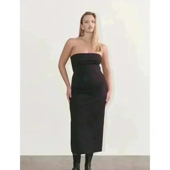 NWT Everlane The Dream Strapless Dress Black Midi Organic Cotton Bodycon Medium - Picture 2 of 12